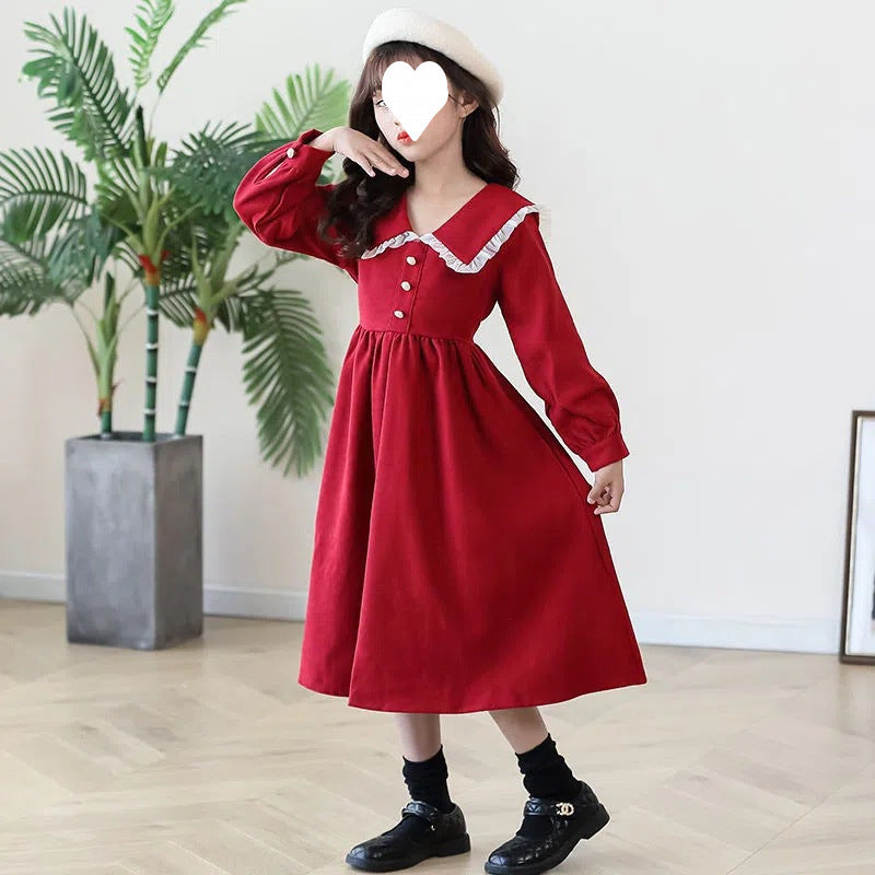 Autumn long dress for middle and older kids