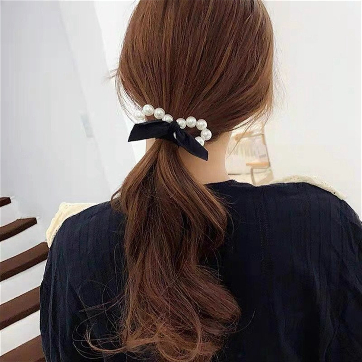 Adult pearl bow ribbon style simple and elegant hair rope