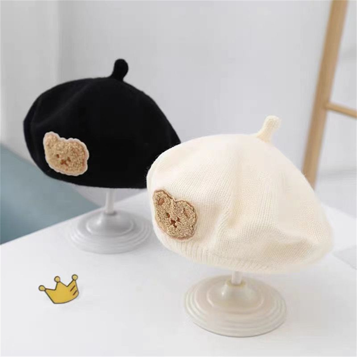 Children's baby cute bear knitted painter hat spring and autumn beret