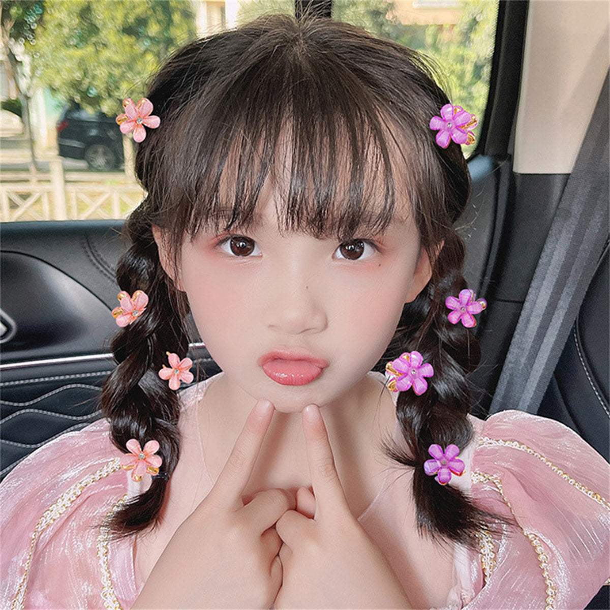 Children's bangs clip crystal flower oblique braided hair clip