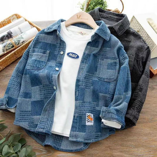 Middle and large boys autumn tops fashionable denim jacket