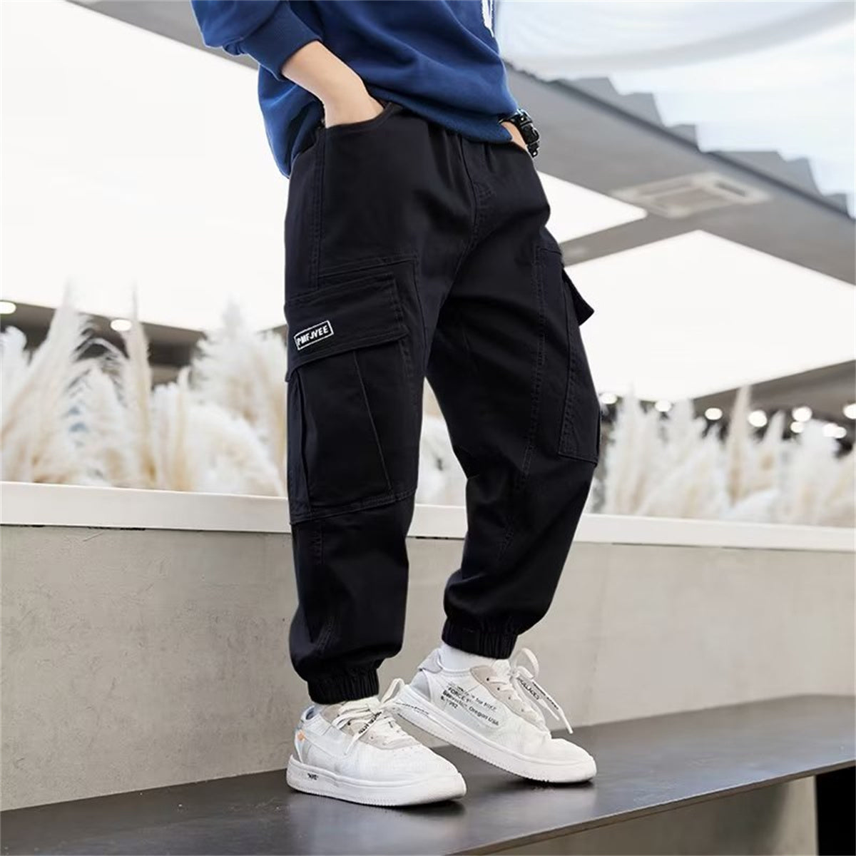 Boys' Urban Casual Lettering Multi-Pocket Overalls Woven Trousers