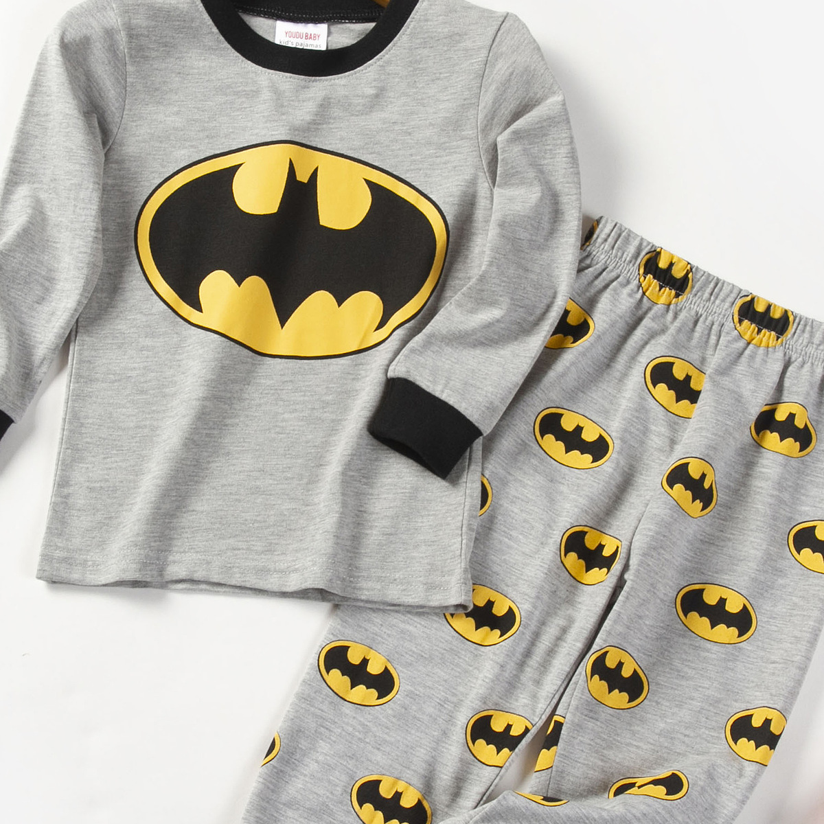 Boys' cotton long-sleeved printed Batman hero autumn and winter home wear suit