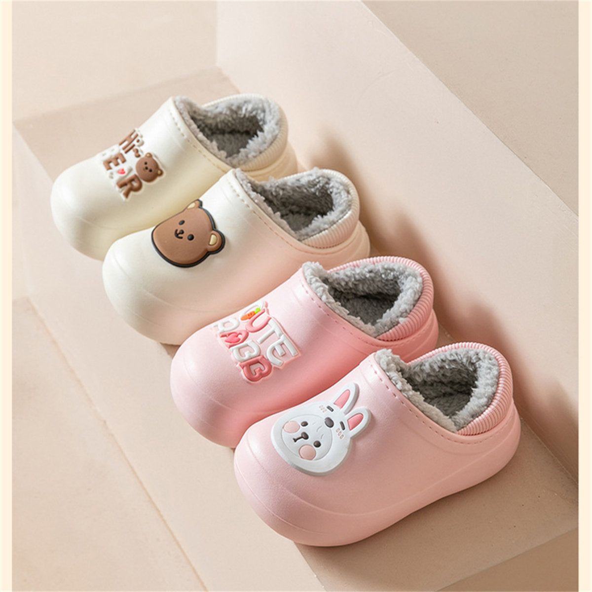 Children's boys and girls autumn and winter cute patterns indoor non-slip home waterproof plus velvet cotton slippers