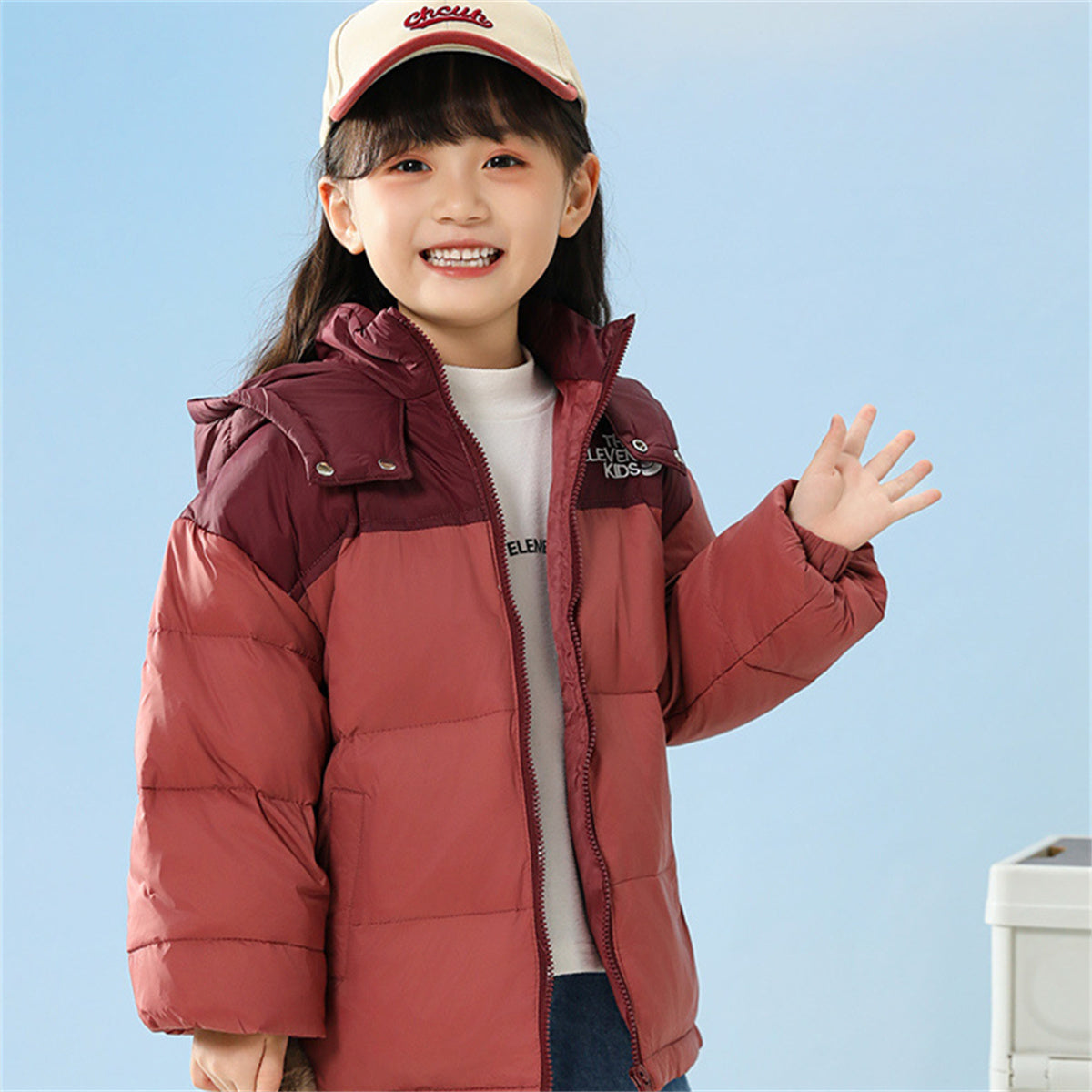 Winter color matching simple waterproof warm hooded short down jacket for middle and large boys and girls