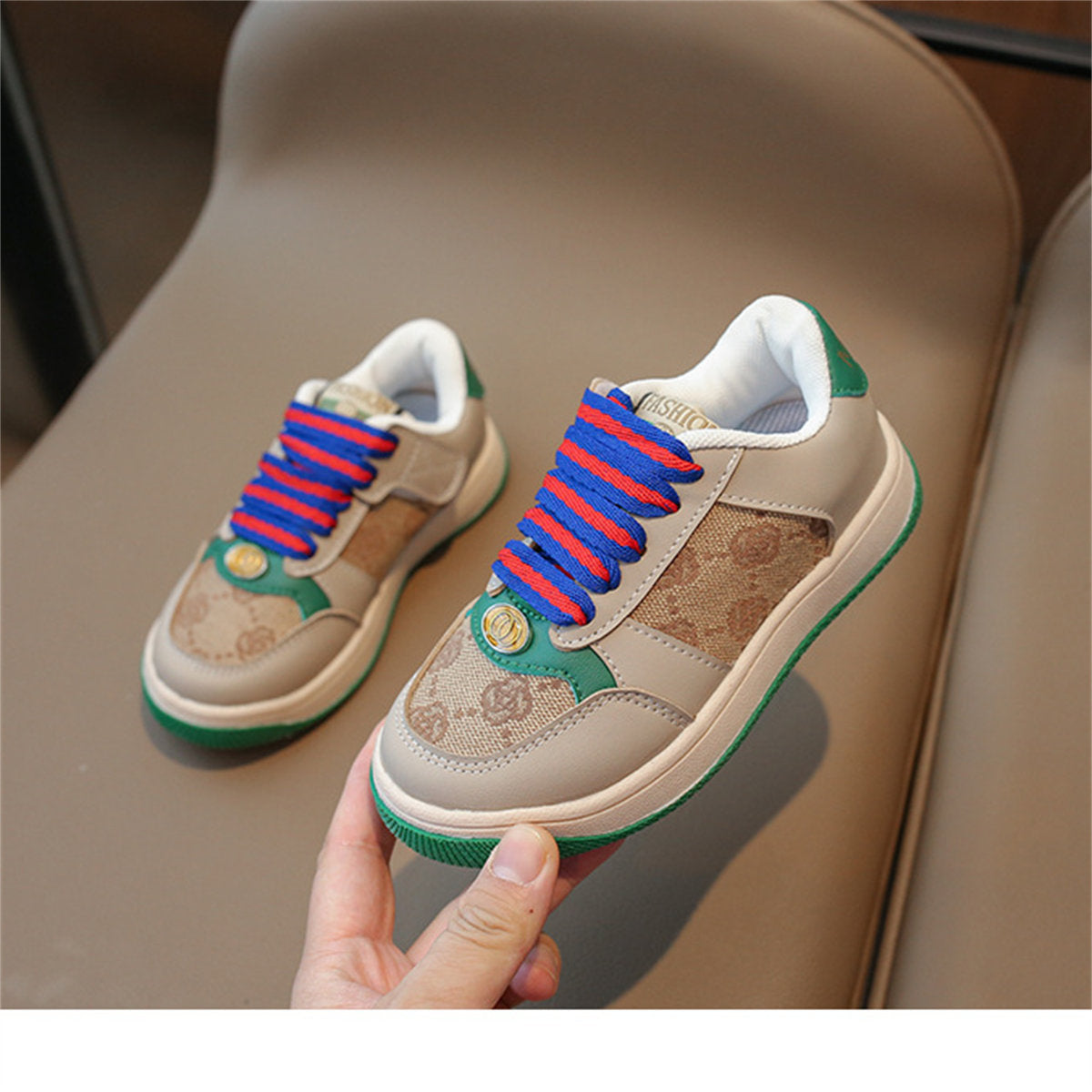 Children's and children's color matching print temperament urban style soft bottom low top sneakers