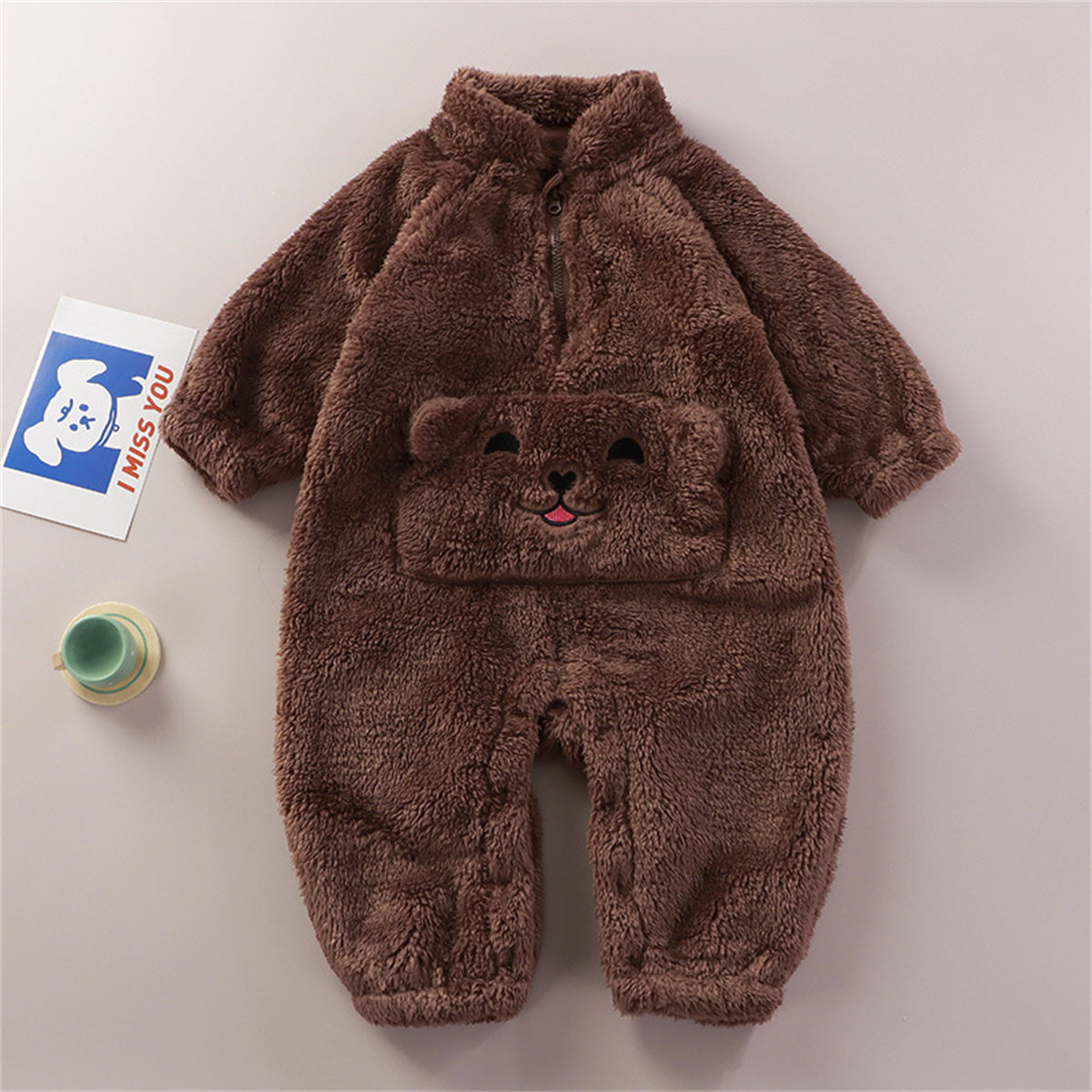 Baby Winter One-Piece Suit Children Cute Cartoon Pajamas Plush Panda Clothes Long Sleeve Romper