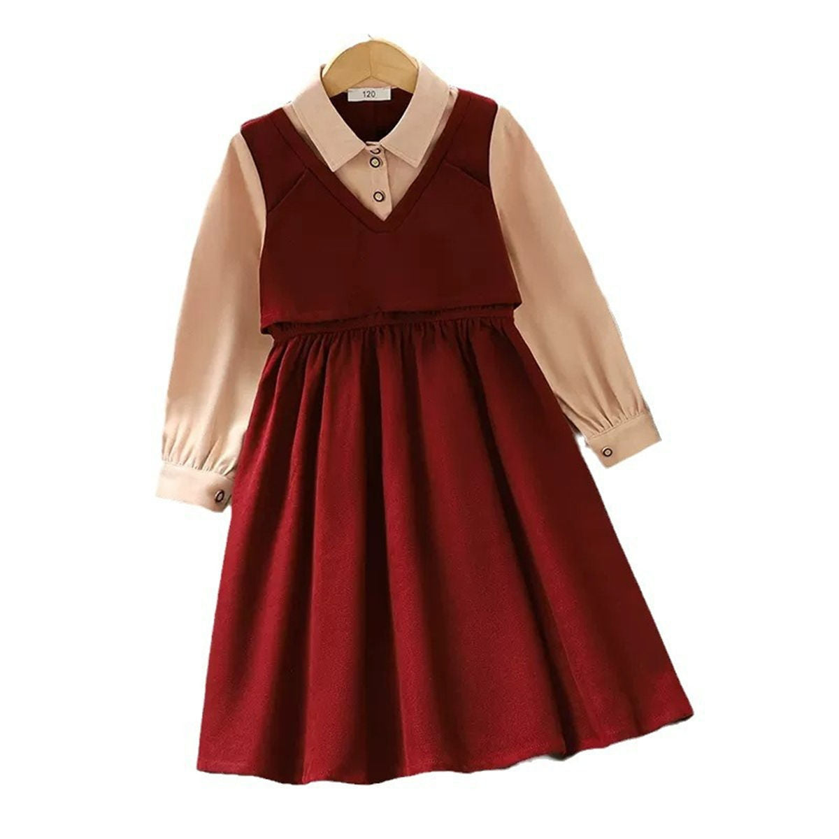 Sweet autumn preppy style shirt long-sleeved dress for middle and large girls