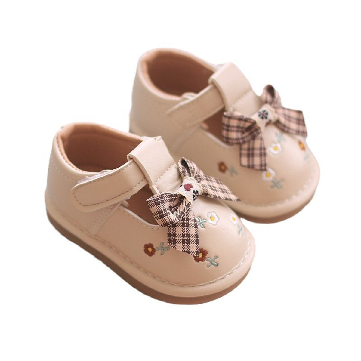 Baby Girls Cute Embroidered Bowknot Soft Sole Velcro Leather Shoes