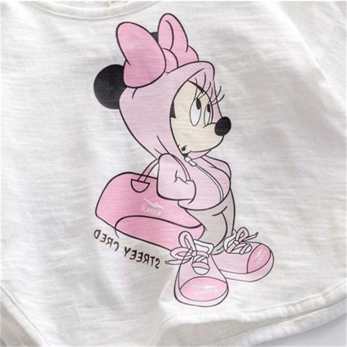 Girls Spring and Autumn Bamboo Cotton Minnie Cartoon White T-shirt