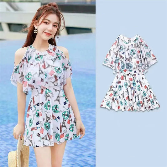 Women's floral pattern large skirt swimsuit set