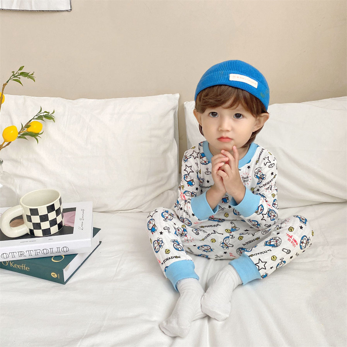 Children's two-piece cartoon pattern print long-sleeved suit