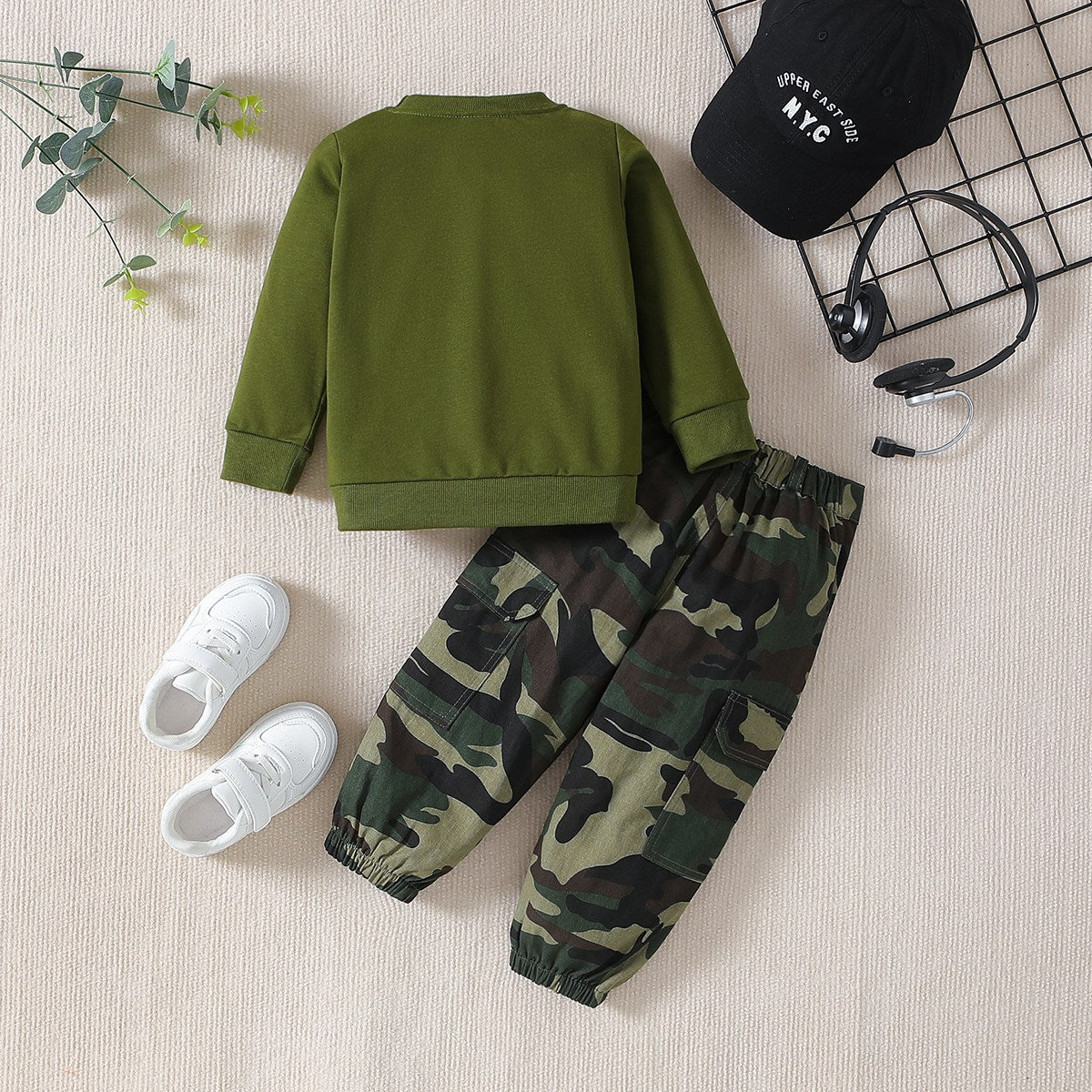 Boys' Autumn Suit Long Sleeve Letter Sweater Camouflage Pants Casual Suit