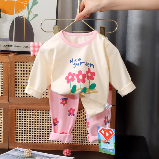 Sweet and cute pink flower children's pajamas set