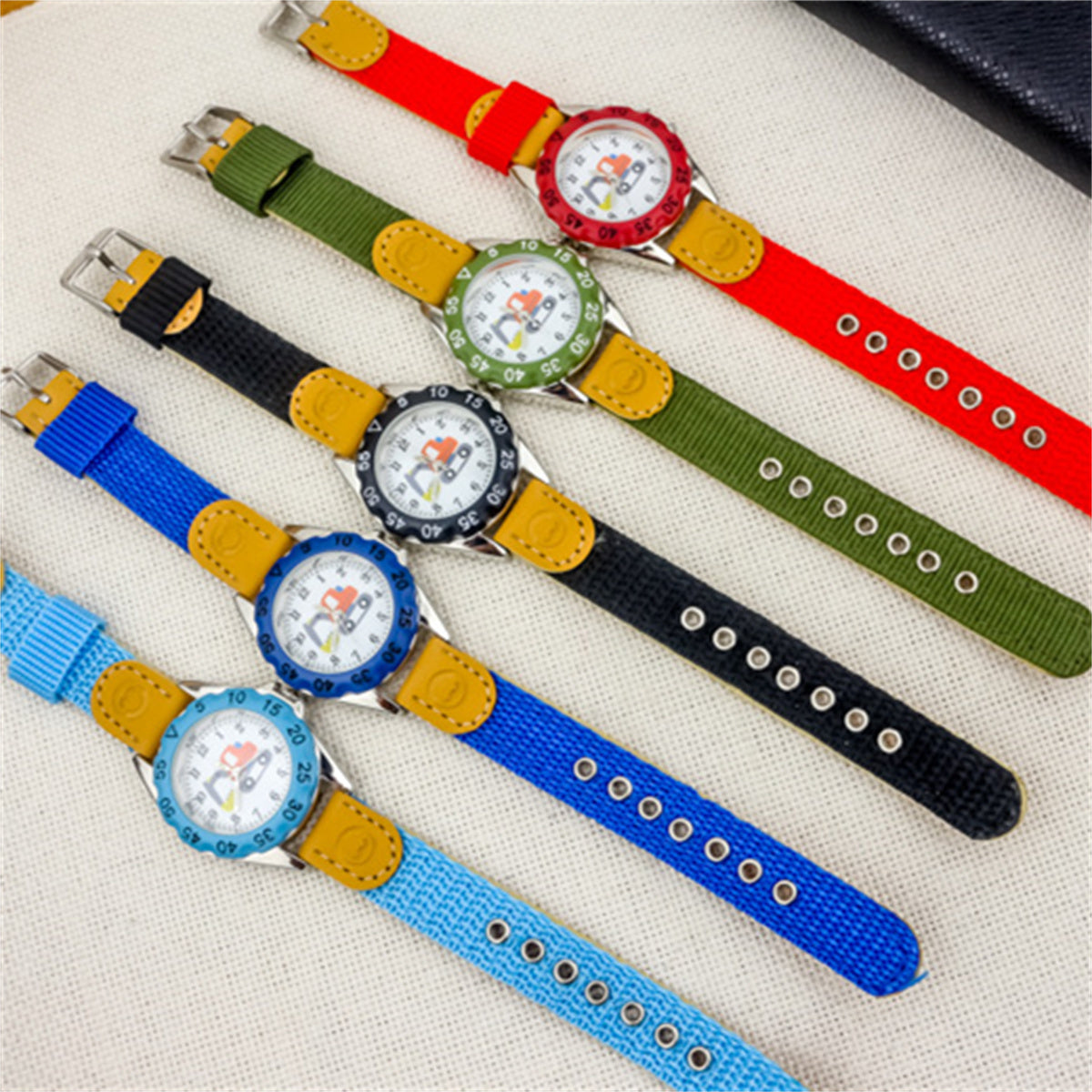 Children's cute excavator canvas breathable trendy luminous electronic watch