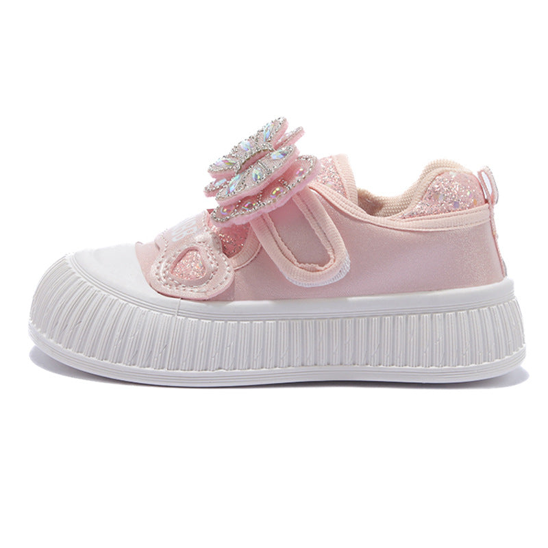 Cute autumn ladies' soft-soled low-top canvas shoes for middle and large children and girls