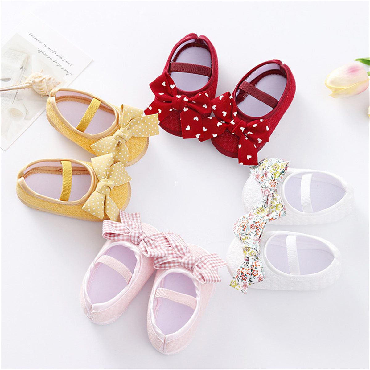 Children's 2-piece set of polka dot bow casual shoes