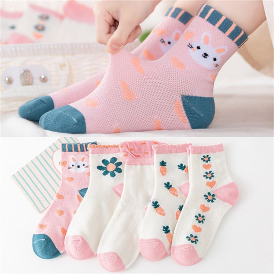 5 pairs, cute summer strawberry bunny socks