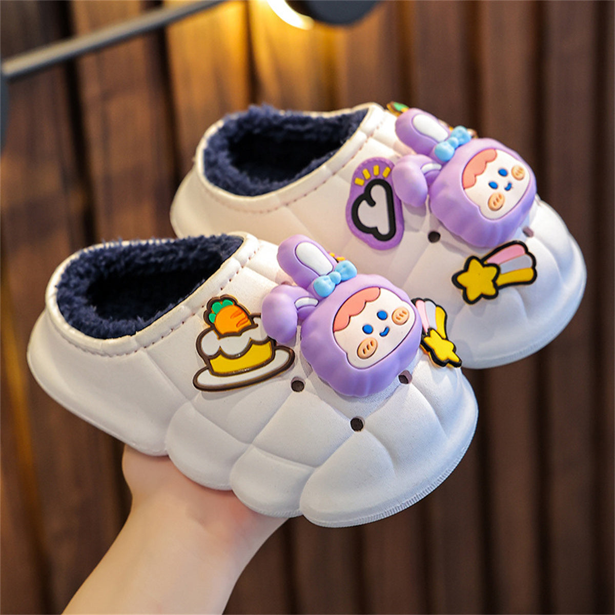 Children's girls' 3D cartoon rabbit waterproof thick bottom non-slip home cotton slippers