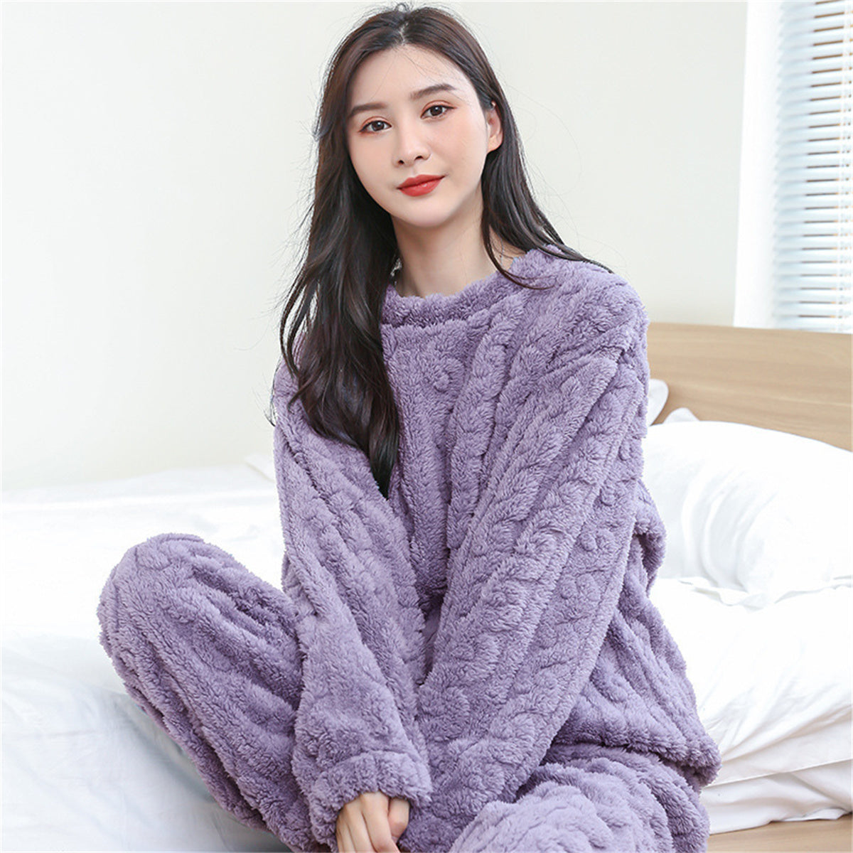 Coral fleece pajamas plus velvet thickened jacquard suit home clothes