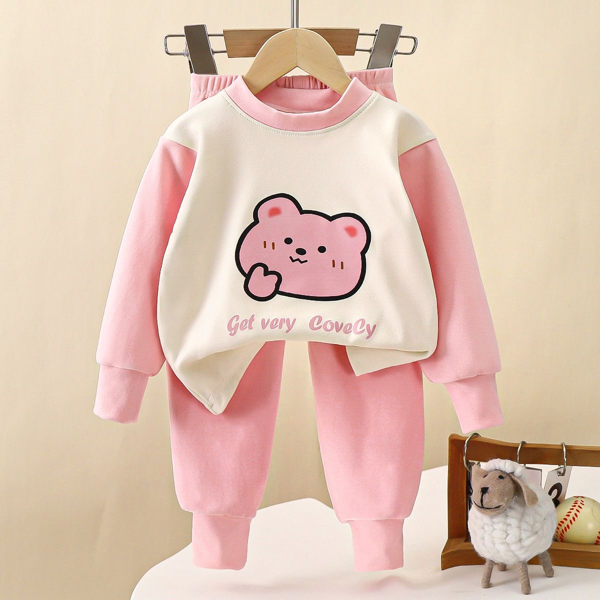 Boys and girls autumn and winter fleece pajamas set