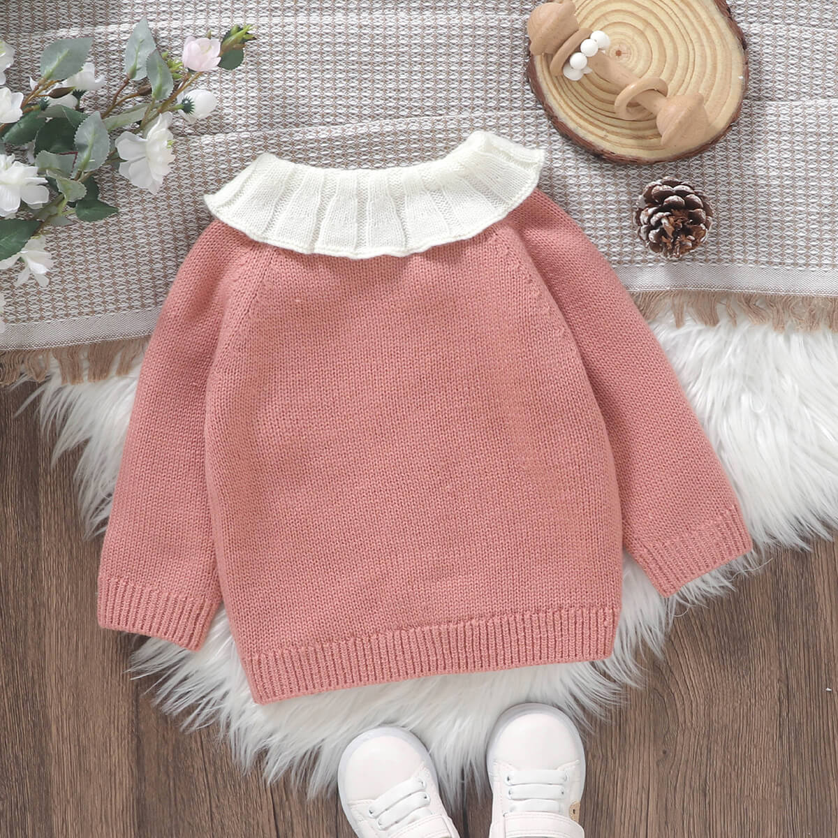 Infant and Toddler Knitted Cute Chick Embroidery Baby Jacket Cardigan