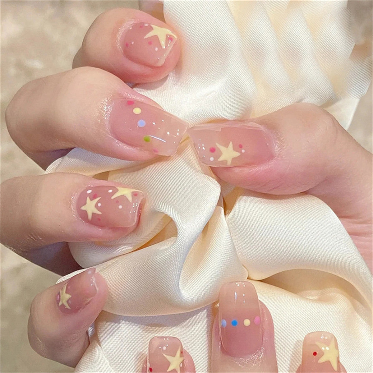 Sweet pink polka dot star nail art