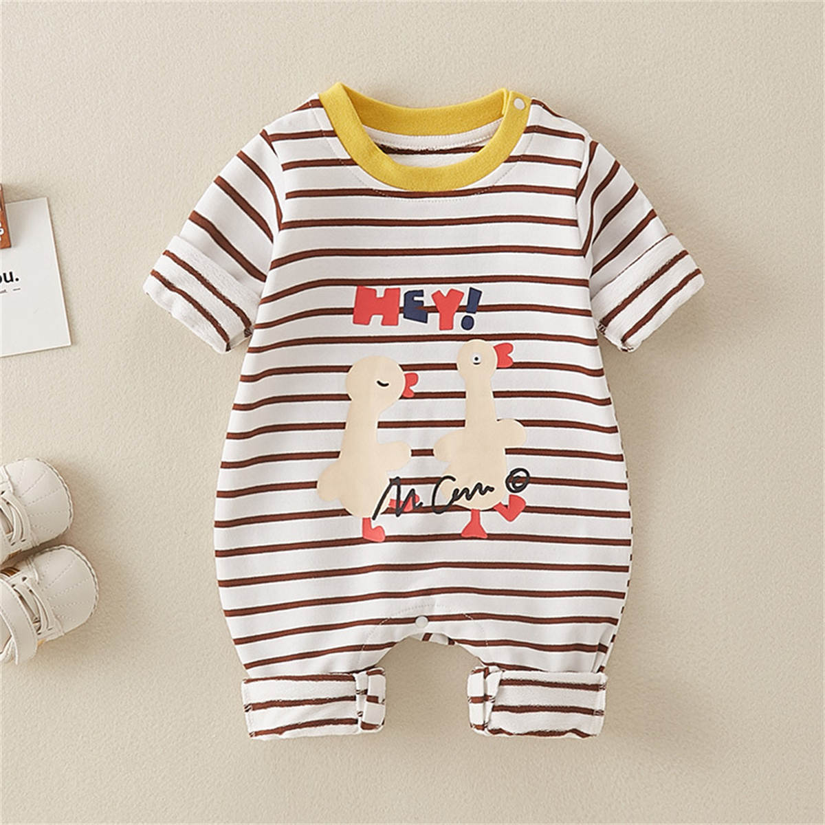 Autumn newborn pure cotton single layer comfortable cartoon striped romper