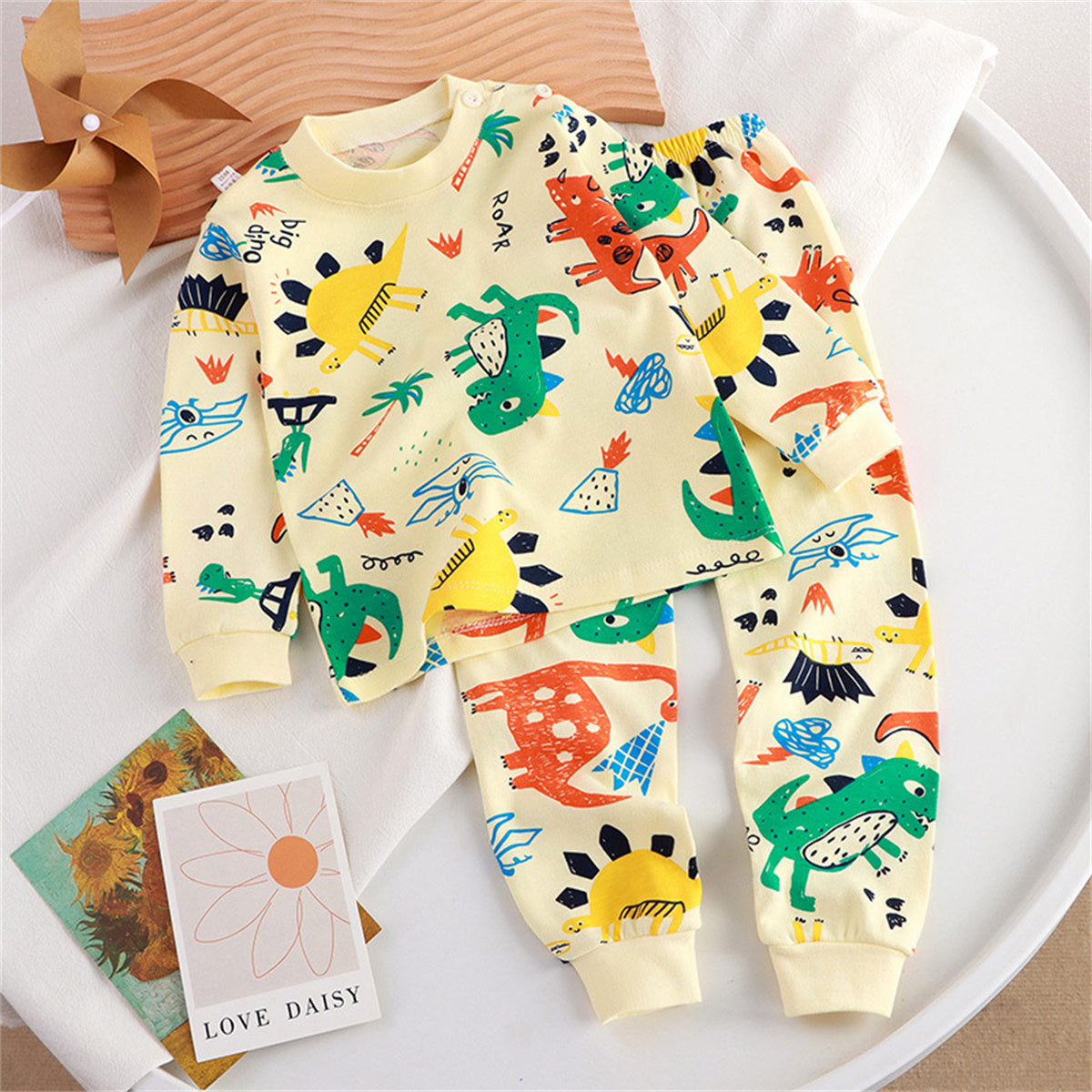 Children's pure cotton autumn underwear set cartoon dinosaur pattern