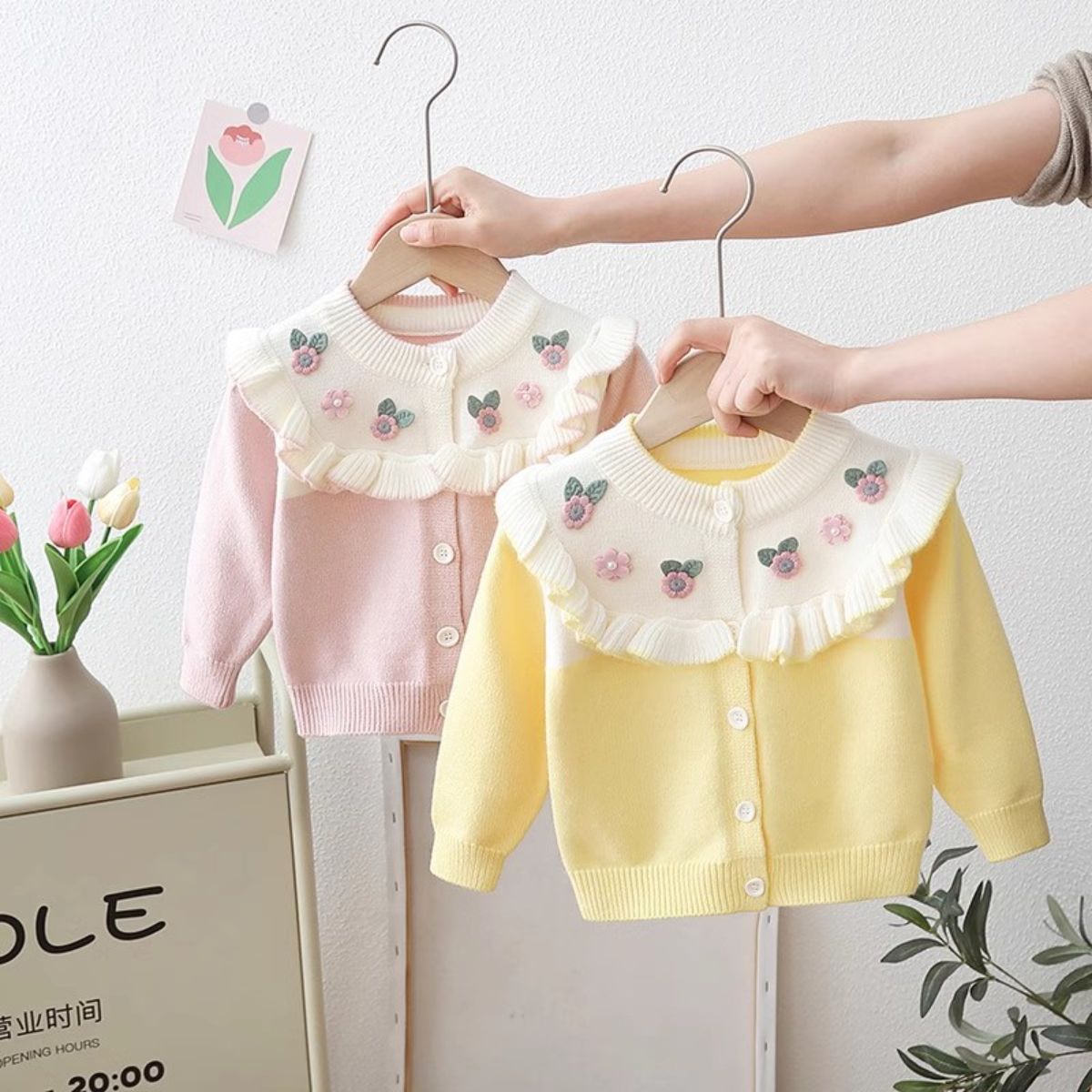 Girls Spring and Autumn Knitted Sweater Jacket Little Princess Sweater Baby Top Girls Autumn Long Sleeve Cardigan