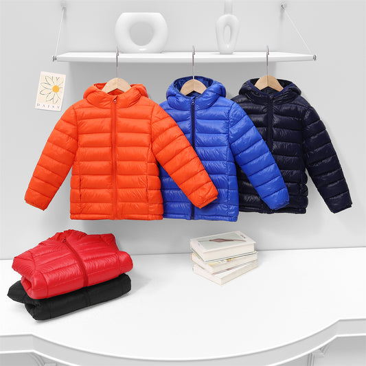 Solid color light-weight warm cotton jacket for middle and large children