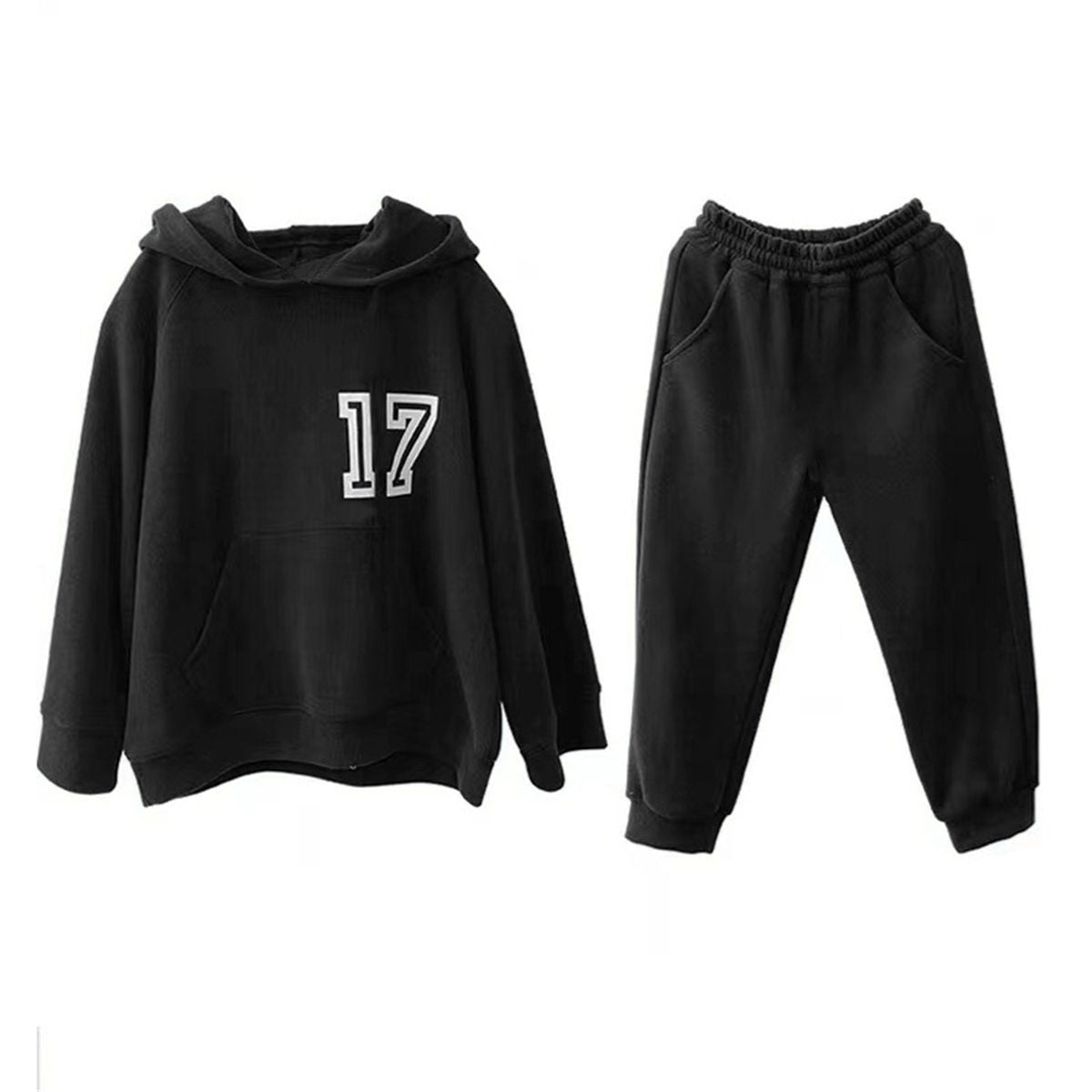 Autumn simple sports style solid color sweater suit for middle and large girls