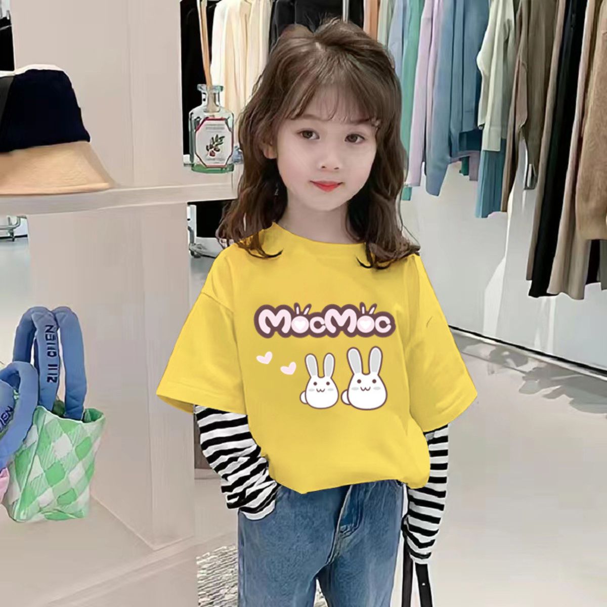 Girls long-sleeved pure cotton t-shirt fake two-piece new children's autumn clothing tops baby spring and autumn t-shirt