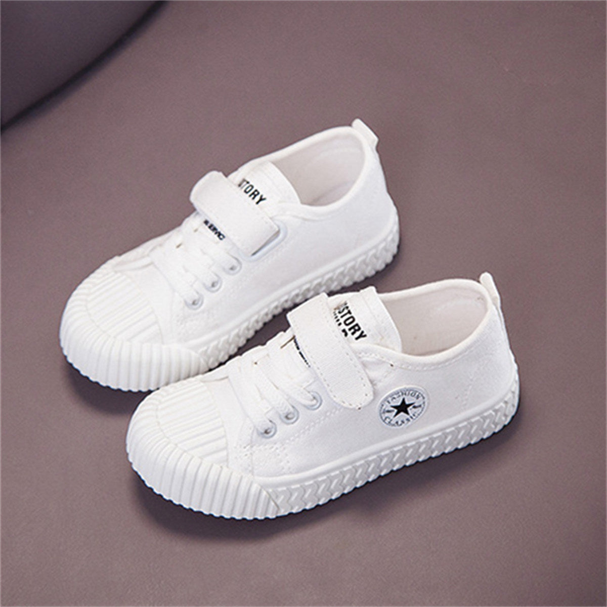 Children's autumn star Velcro white canvas shoes for boys and girls