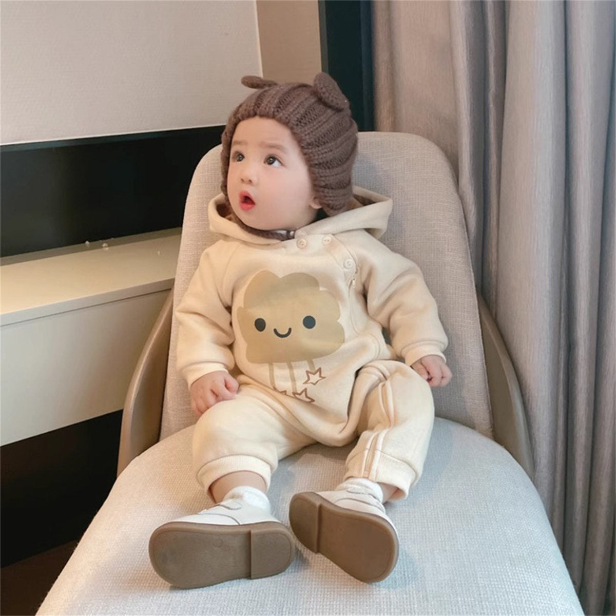 Baby autumn and winter warm fleece cloud jumpsuit