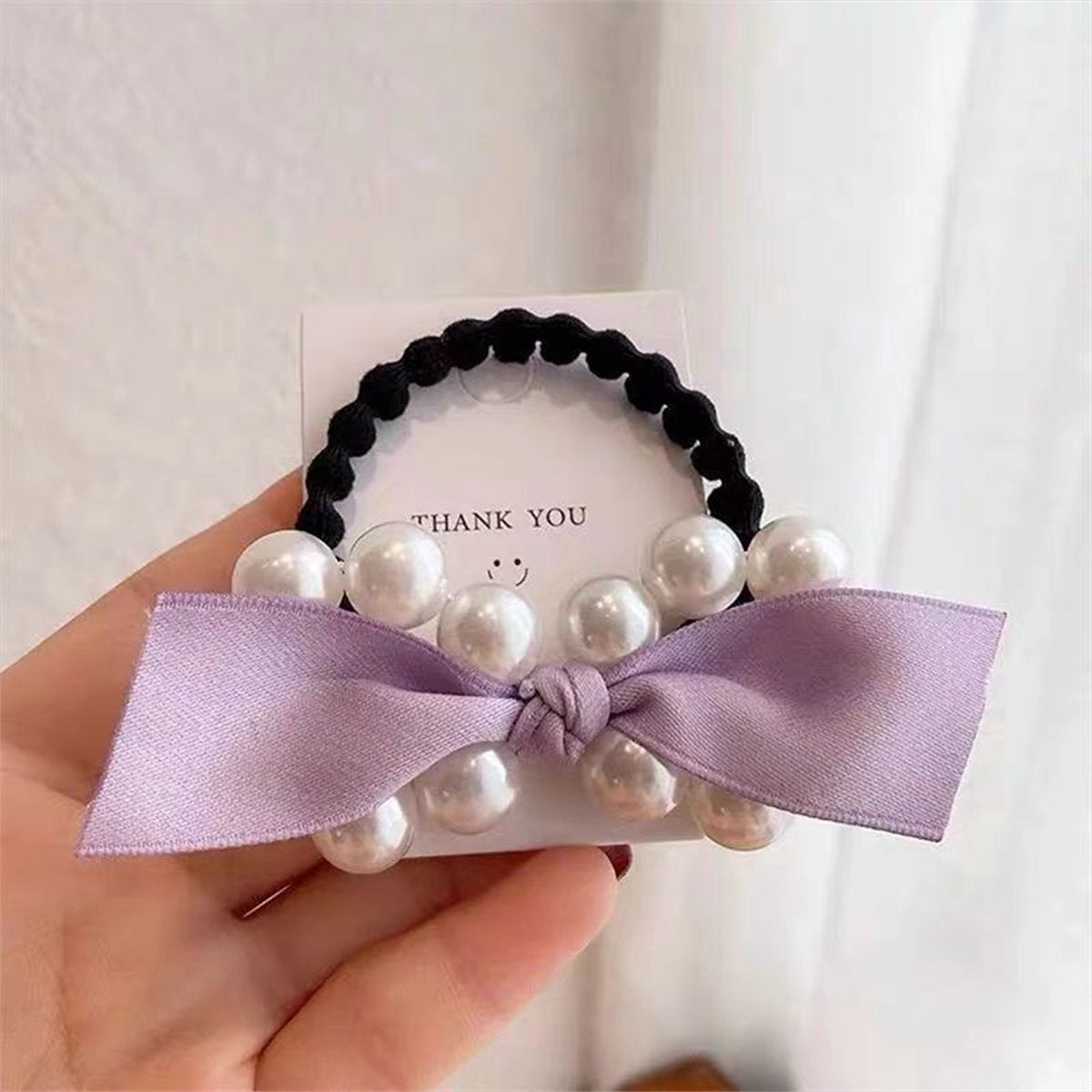 Adult pearl bow ribbon style simple and elegant hair rope