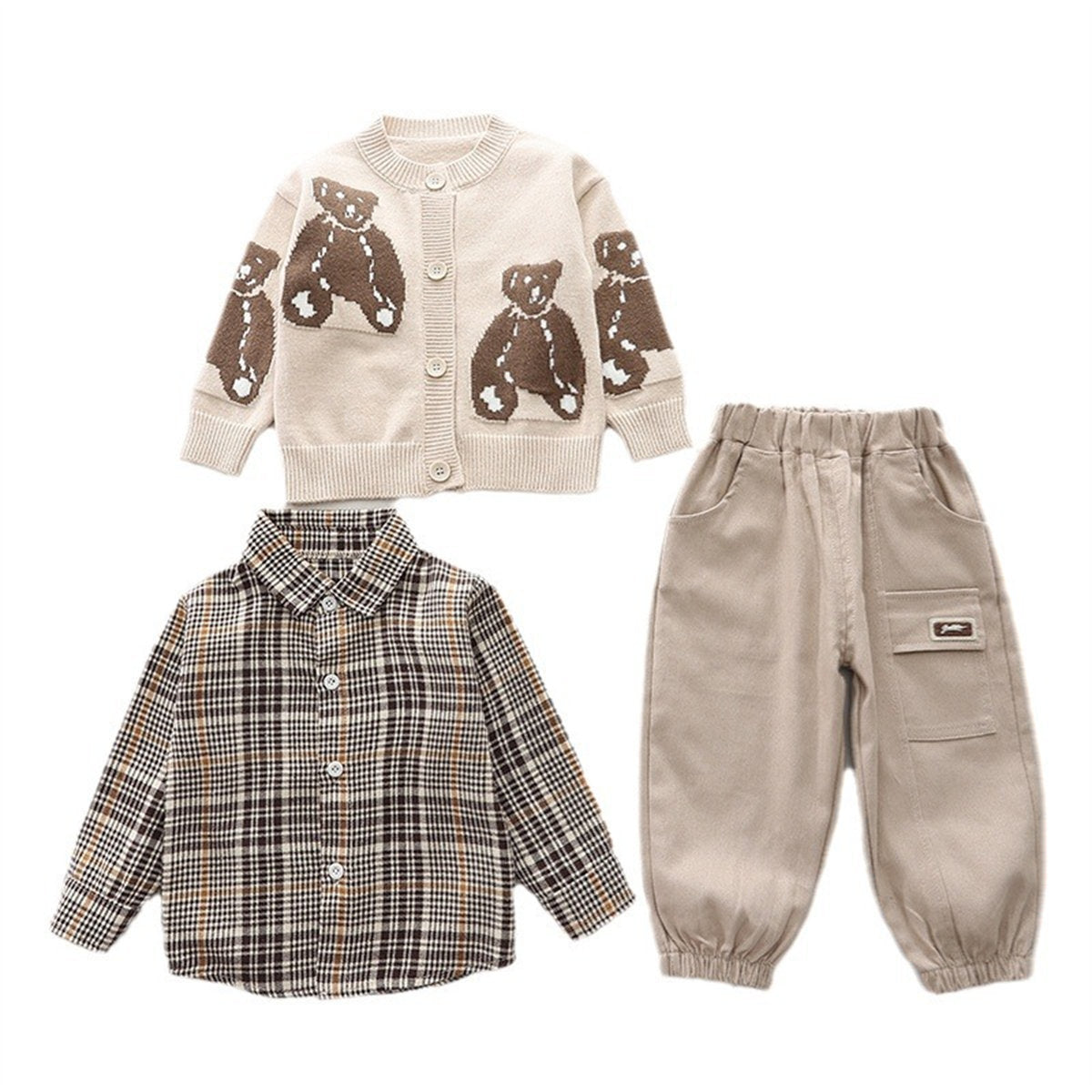 Children's three-piece plaid bear suit