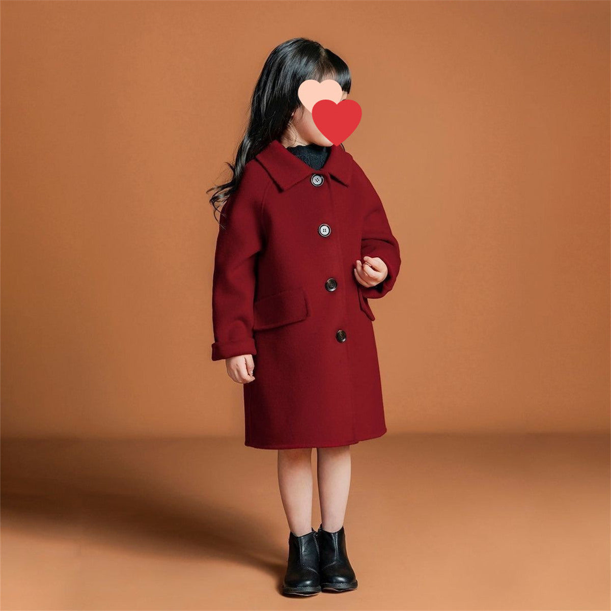 Solid color mid-length all-match coat for older kids