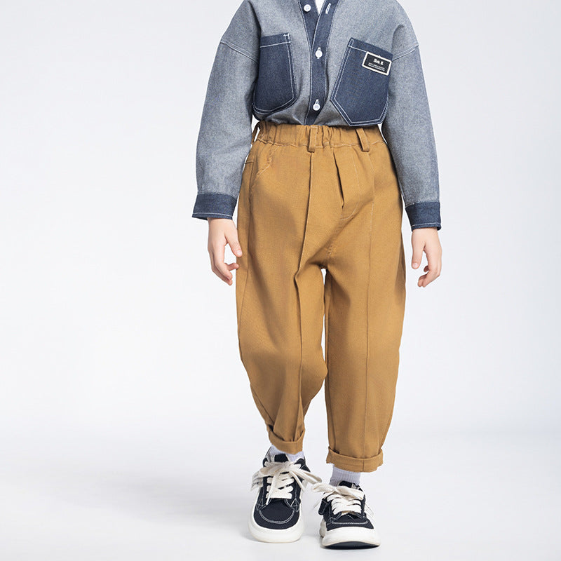 Children's casual trousers boys versatile khaki overalls