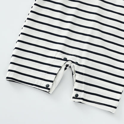 Striped lapel patch romper