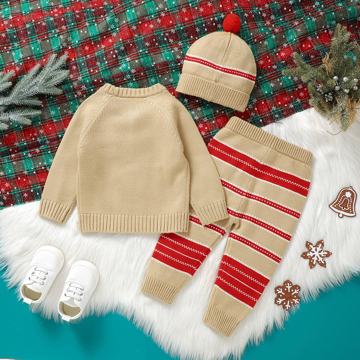 Baby Christmas Elk Jacquard Knitted Set + Hat