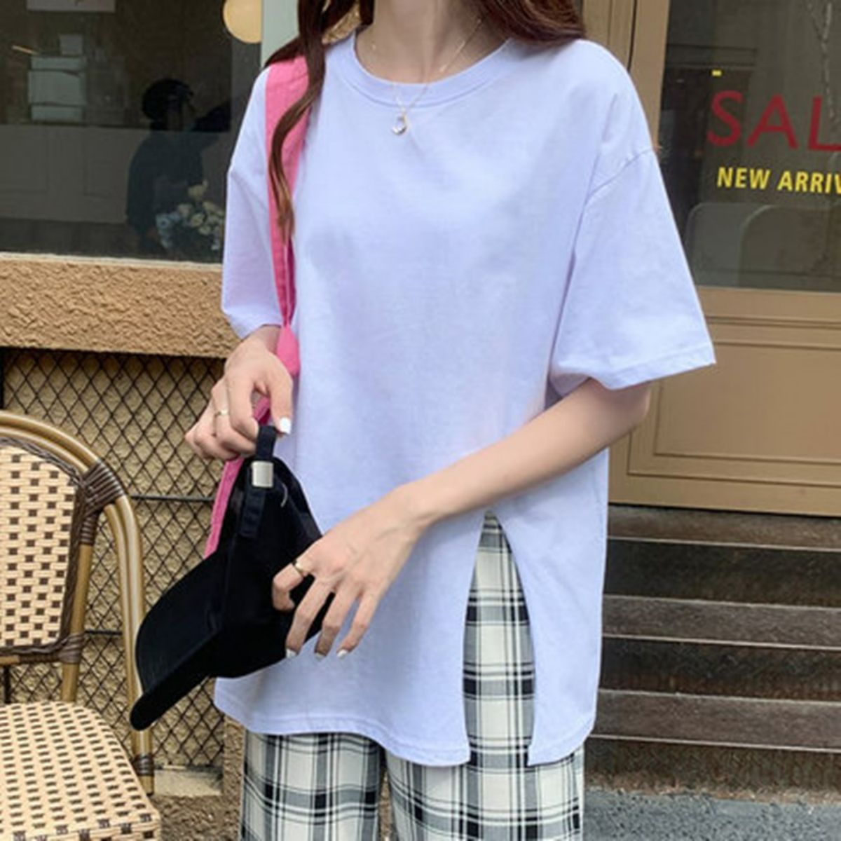 Maternity T-shirt summer design slit maternity top loose mid-length solid color short-sleeved T-shirt