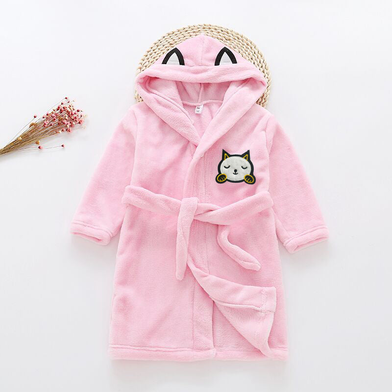 Children's home wear single-layer double-faced velvet lace-up bathrobe