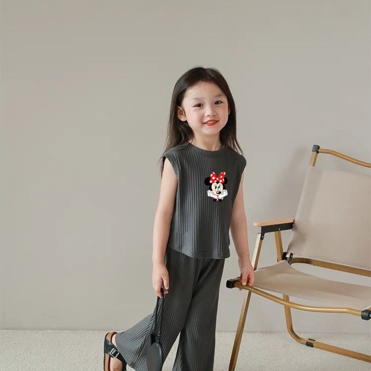 Girls summer new thin ice silk sleeveless vest top baby girl mosquito repellent trousers suit two-piece suit