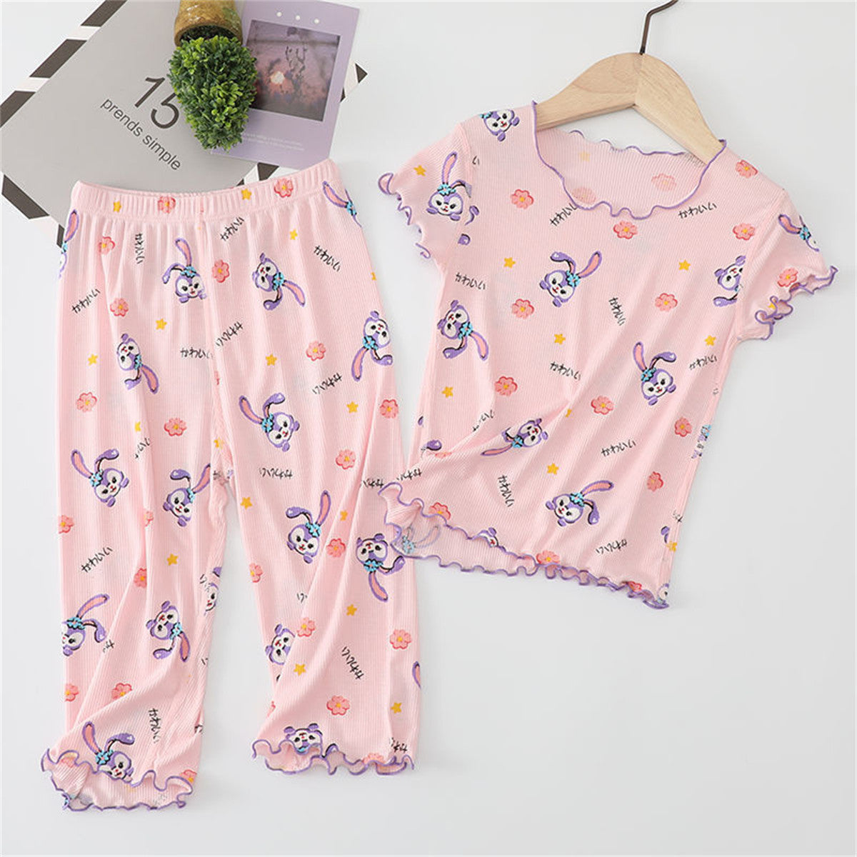 Ice silk pajamas children's short-sleeved suit baby home clothes cute Stella Lou air-conditioned clothes