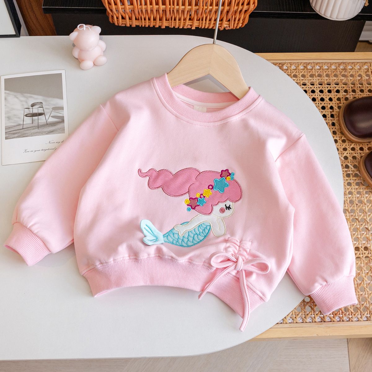 Girls sweet sweater autumn new style little girl spring and autumn mermaid cotton long-sleeved children's casual cartoon top