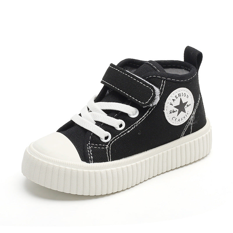 Children's solid color star high top canvas shoes