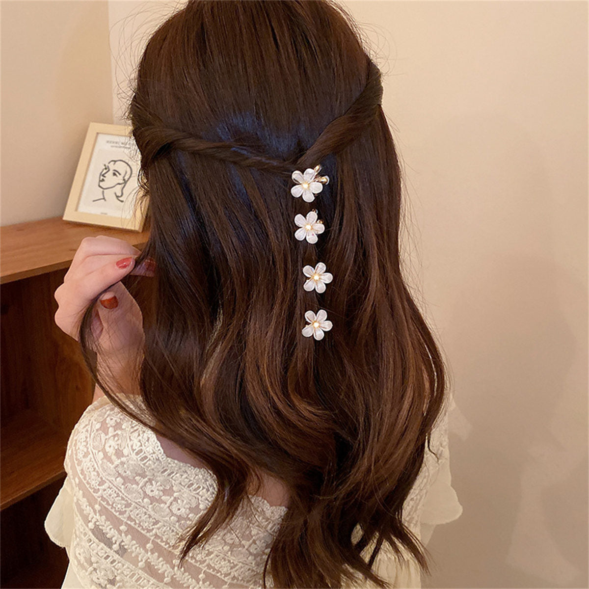 Children's bangs clip crystal flower oblique braided hair clip