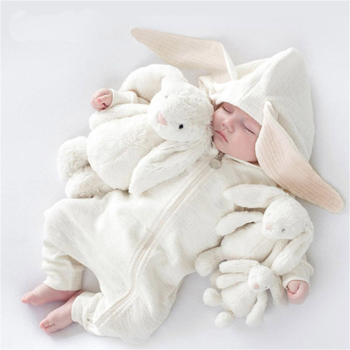 Baby big ears bunny hooded zipper romper