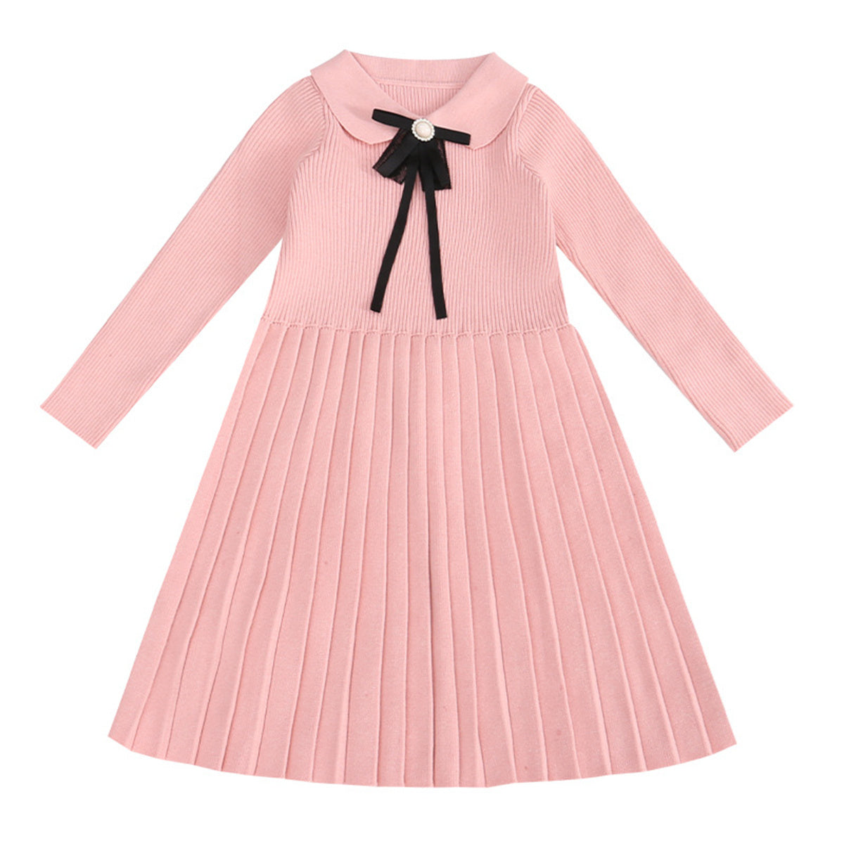 Girls Knitted Dress Cute Doll Collar Sweater Long Dress